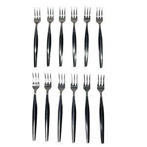 Lot Of 12 Vintage Eldan Black Seafood Cocktail Forks Mid Century Modern